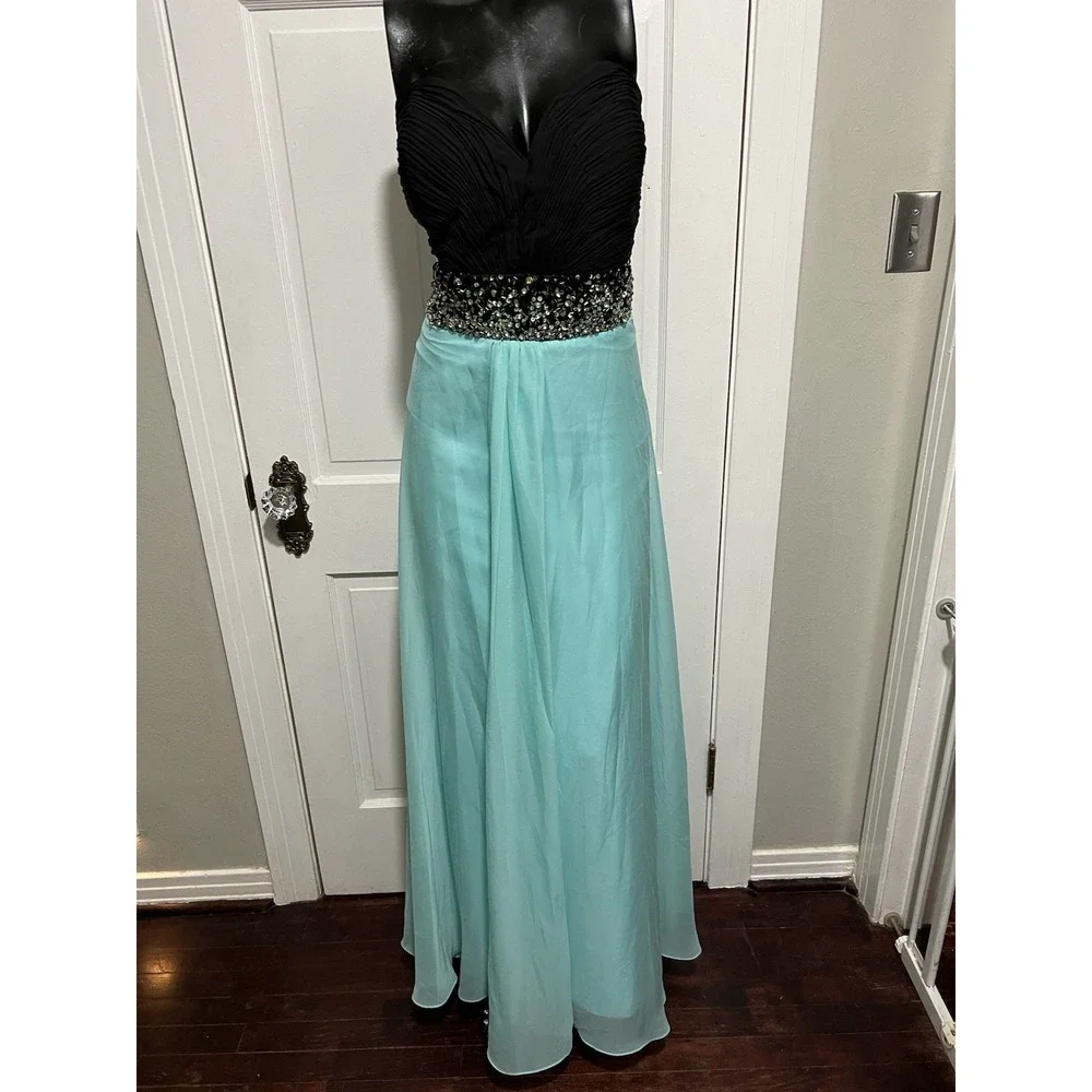 Strapless Black Teal Beaded Formal Pageant Prom Homecoming Dress Size 20 - Picture 1 of 5
